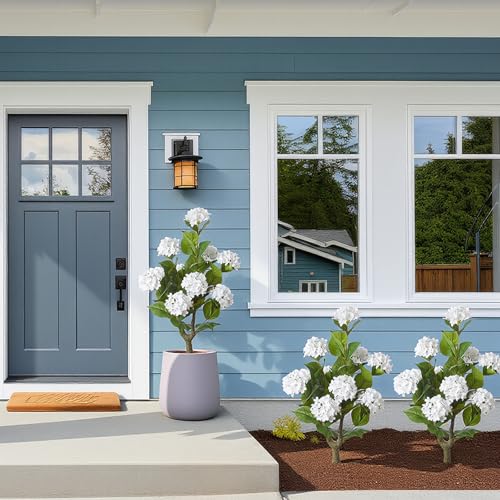 Daifunli 2 Pack 36″ Artificial Hydrangea Trees Real to Touch Faux Hydrangea Bushes Plants with Stakes for Wedding Spring Home Office Living Room Housewarming Gift(White) - color: White
