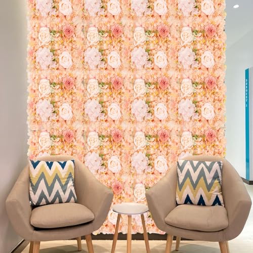 12-Pack Flower Wall Panels, 15x15 Inch Artificial Silk Rose Backdrop 3D Silk Hydrangea Rose Floral Panel for Photo Background Home Party Wedding Backdrop Decoration - color: Orange
