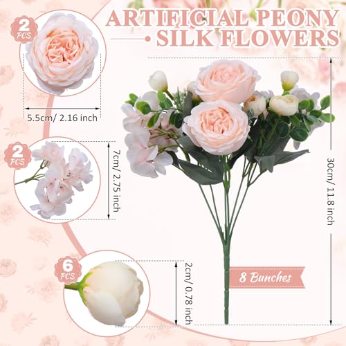Yunsailing 8 Packs Artificial Peony Flowers Faux Silk Hydrangea Bouquet Vintage Wedding Home Table for Door Decor Reusable Bouquet of Rose Flowers for Valentine Wedding Birthday Party(Champagne) - color: Champagne, style: Hydrangea