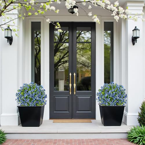 24" Artificial Potted Plants Outdoor Set of 2, UV Resistant Faux Blue Daisy Mums Flowers with Eucalyptus, Decorative Plants in Pots for Front Porch, Patio & Entryway - color: Blue, size: 24in Daisy Eucalyptus