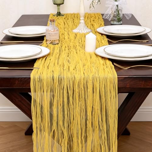 5 Pcs Yellow Gauze Table Runner 10ft Rustic Cheese Cloth Table Runner Boho Style Decoration for Romantic Date Wedding Party Baby Shower Photography Decoration - color: Yellow, size: 10 ft × 5 pcs