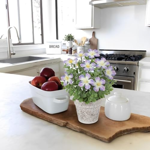 GnFlus Artificial Flower in Rustic Pot Purple Fake Cherry Blossom with Leaves Potted Plant Farmhouse Spring Decor for Home Living Room Shelf Decor Enterway Table Decoration 2 Pack - color: Purple