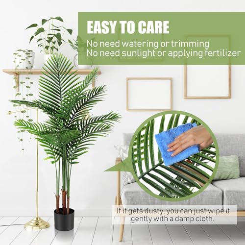 Jexine 2 Pack Artificial Palm Trees 5Ft, Fake Plants Fake Trees Artificial Areca Palm Plants for Outdoor Indoor Faux Palm Tree in Pot for Pool Home Decor Office Housewarming Gift Modern Decoration - size: 5 feet