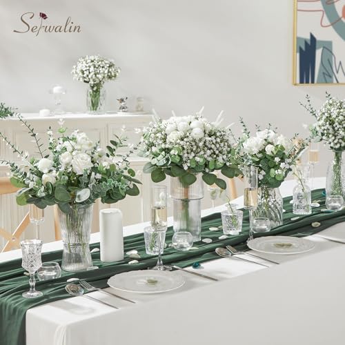Serwalin 200 Pcs 7 Kinds Mixed Artificial Eucalyptus Leaves Stems Bulk Faux Silver Dollar Eucalyptus Leaves Real Touch Greenery Branches for Wedding Floral Arrangement Table Centerpieces Home Decor - color: Green-200pcs