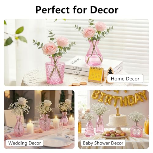 RUCKAE Glass Bud Vases Mini Flower Vase Small Vintage Vases for Centerpiece Table Wedding Decorations Home Decor Party(Pink 32pack) - color: Pink