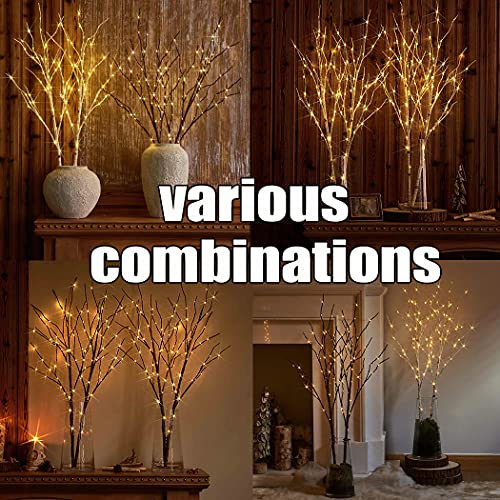Fudios Lighted Branches with Timer Battery Operated 30IN Tall Birch Twig Lights for Vase 100 LED Outdoor and Indoor Holiday Winter Decor 2Set - color: White Birch, size: 2 SETS