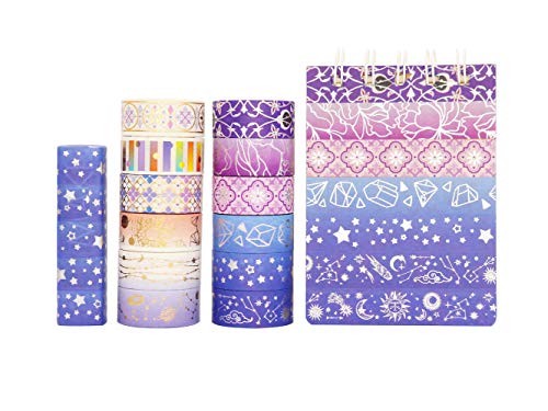 YUBBAEX Galaxy Washi Tape Set Purple Stars Decorative Tapes Silver Gold Foil Masking for Arts, DIY Crafts, Journal Supplies, Planners, Scrapbook, Gift Wrapping (Purple Night 12 Rolls) - color: Purple Night 12 Rolls