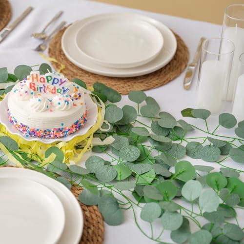 CQURE 8Pcs Eucalyptus Garland,Artificial Eucalyptus Leaves Table Greenery Garland Wreath Spring Vines for Wedding Party Table Bedroom Wall Room Decor