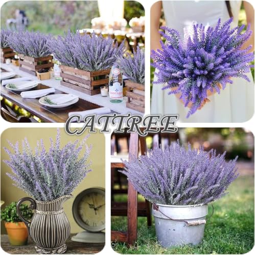 CATTREE Artificial Plants, Fake Lavender Flowers Plastic Plant Lifelike Flower for Indoor Outdoor Home Garden Balcony Party Wedding Bridal Bouquet DIY Decor Planter Filler Decoration Purple 12 Bundles - color: Lavender - Purple - 12 Pack