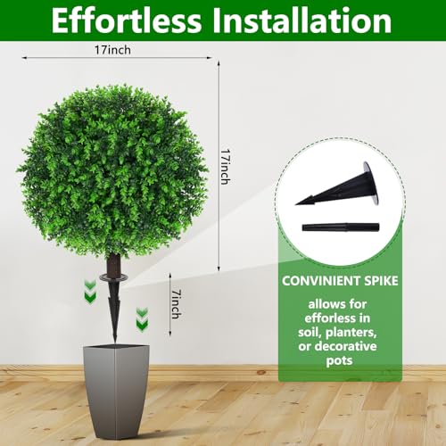 Yangrass Artificial Eucalyptus Topiary Ball Trees with Ground Spike, Set of 2 UV Resistant Artificial Shrubs, Fake Evergreen Artificial Plant Bushes for Indoor Outdoor Front Porch Garden - color: Eucalyptus