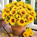 Artificial Sunflowers for Outdoors, 10 Bundles Fake Silk Sunflowers with Eucalyptus Leaves UV Resistant for Home Outside Front Door Porch Planters Garden Balcony Yard Patio Wedding Party Decor