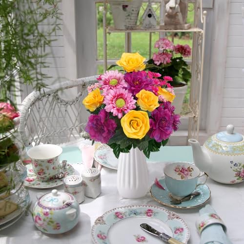 14 Stems Cemetery Flowers for Grave Silk Rose Penoy Faux Dasies Bouquet 19.3" Multicolor Summer Flowers for Headstones Vase Outdoor Home Arrangement Table Centerpiece Decor 2Pcs - color: Purple Yellow-2pcs