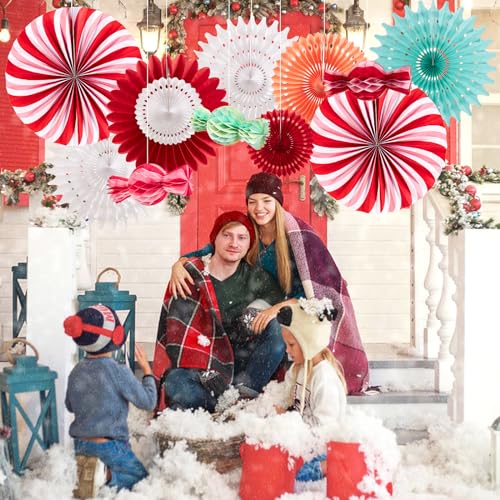 Christmas Hanging Paper Fans Decoration Christmas Peppermint Candy Hanging Ornaments Party Ceiling Hangings Deco Candy Tissue Paper Fans Backdrops Party Supply - color: Candy Party for Christmas