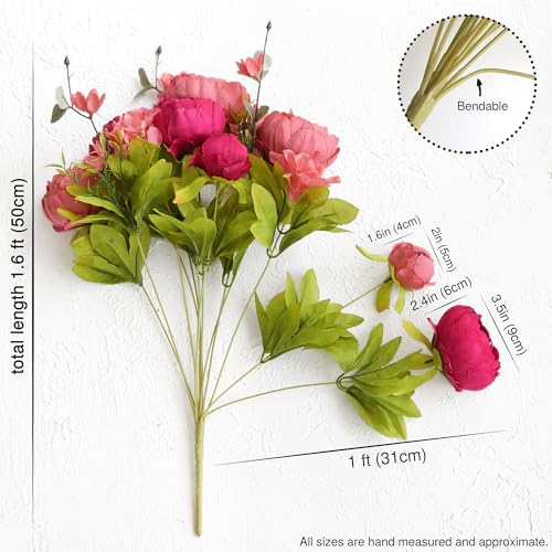 FiveSeasonStuff Country Barn Red Peony Bouquets, 2 Bundles Artificial Silk Flowers with Hydrangeas for Wedding Centerpieces & Home Decor - color: Country Barn Red