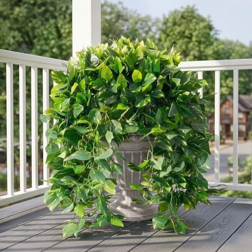 Faux Outdoor Plants Fake Hanging Plants for Outdoors Outside Decorations, 2 Pcs Green Faux Pothos Plant Vines Realistic UV Resistant Artificial Greenery for Planters Porch Garden Yard Front Door Patio - color: Pothos Vine-green