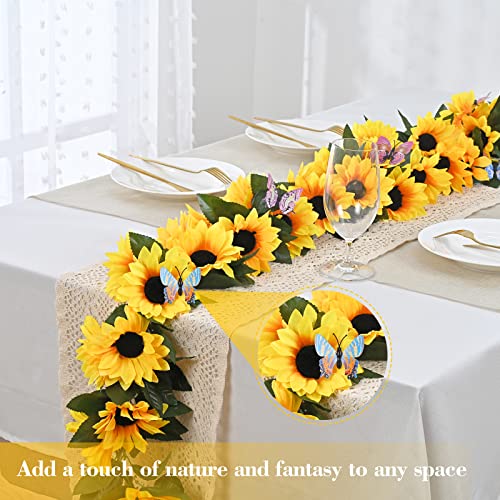 8 Pack Artificial Sunflower Garland Decor, Sunflower Vines Hanging Flowers Garland with Green Leaves, Fake Yellow Floral Vines Room Wedding Party Decoration - color: Yellow, size: 8 Pc