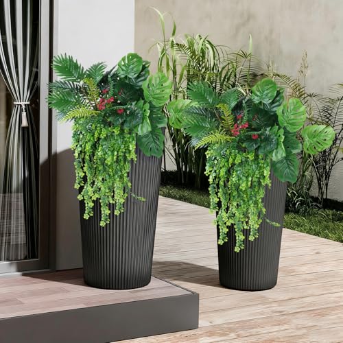 Artificial Plants Outdoor UV Resistant, 8 Bundles Faux Tropical Plant with Large Leaves & Hanging Ferns, Fake Greenery for Planter Fillers, Front Porch, Patio, Garden & Window Box Decor - color: Green 2603