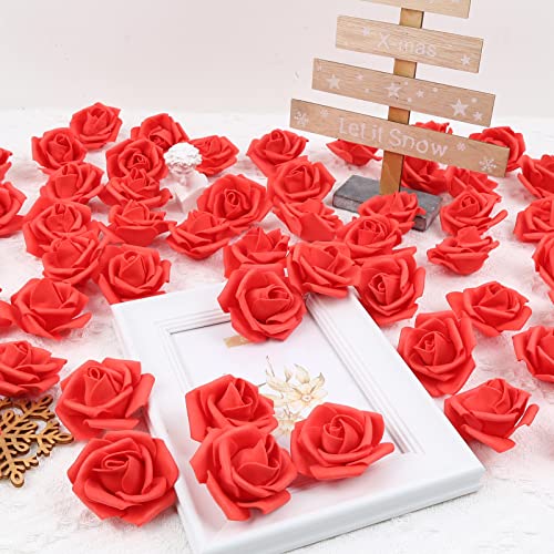 Stemless Rose Artificial Flower Heads, 200Pcs Red Roses 1.97in Foam Roses Artificial Rose Flower Heads Fake Roses Heads Artificial Roses for DIY Craft Wedding Baby Shower Decoration(Red) - color: Red