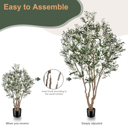 Faux Olive Tree 8ft - Large Olive Trees Artificial Indoor with Lifelike Trunk and Realistic Leaves - Full and Grand Design Fake Olive Tree for Modern Home Office Decor - size: 8ft