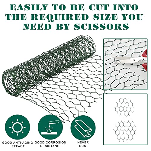 Amylove 2 Pack Chicken Wire for Floral Arrangements 0.6 Inch Chicken Wire Mesh Hexagonal Galvanized PVC Coated Netting Wires Fence Green Mesh for Crafts Poultry Garden(12 x 48 Inch) - size: 12 x 48 Inch