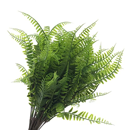 Grand Verde Boston Ferns Artificial Plants Bulk Faux Greenery Plastic Shrubs Bush DIY Outdoor Decoration Patio Garden Balcony Indoor Home Decor, 10pcs (Light Green) - color: Light Green