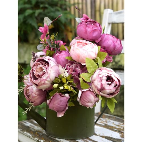 FiveSeasonStuff Soft Peach Pink and Magenta Red Vintage Artificial Peonies Silk Flowers and Hydrangeas for Wedding Bridal Home Decor – Beautiful Floral Centerpiece Bouquet (Celestial Beauty) - color: Celestial Beauty (Soft Peach Pink and Magenta Red)