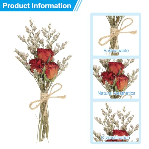 PATIKIL Mini Dried Flower Bouquet, 6 Pcs Rose Natural Wildflower with Stem Decor Baby's Breath Boho Floral Plant Flower for Crafts DIY Photo Props Gift Wedding Decor, Red - color: Red