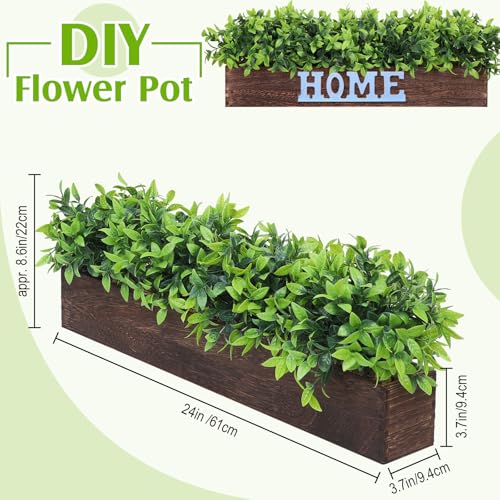 Lyrow 2 Pack 24 '' Artificial Eucalyptus Plants in Rectangular Rustic Wooden Planter Box Faux Potted Herb Plant Greenery Centerpiece for Cabinet Windowsill Table Shelf Wedding Decor (Brown) - color: Brown, size: 24 ''