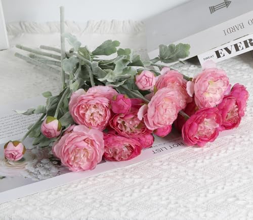 IPOPU Fake Peonies Artificial Ranunculus Flowers 6pcs 18Heads Pink Flowers Combo Hot Pink Silk Flowers 20.47" Artificial Flowers Bulk for Faux Floral Arrangements Home Table Decor (Multi-Pink) - color: Multi-pink