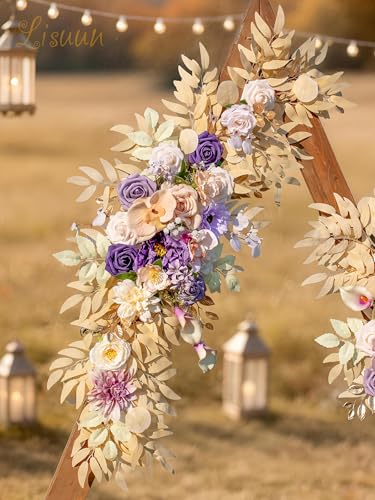 Lisuun Wedding Arch Flowers, Artificial Flowers for Decoration, Large Flower Swag for Boho Styles Wedding Ceremony Floral Decor - Pack of 2 - color: Purple Champagne
