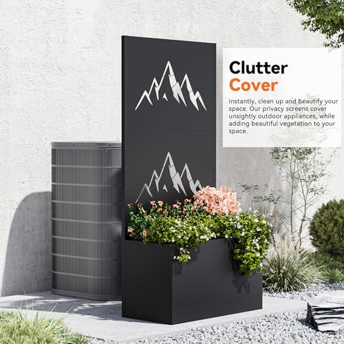 Modern Shade Metal Planter Box with Trellis Privacy Screen, 6x3 FT Large Raised Garden Bed, Multi-Functional Privacy Screen Outdoor with Drainage Holes for Climbing Plants, Summit Horizon - size: 1 PC (Summit Horizon) with Planter Box