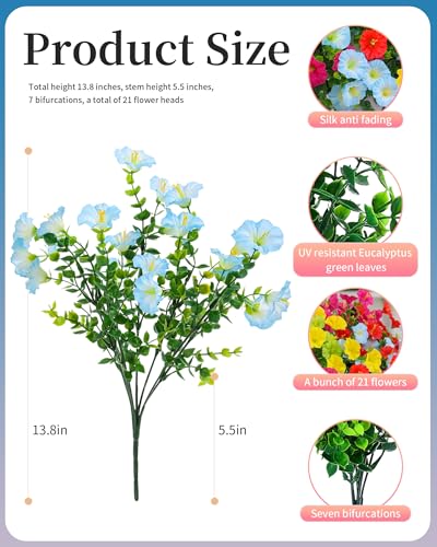 Artificial Flowers for Outdoors, 20 Bundles UV Resistant Faux Flowers for Outdoor Planters, Realistic Morning Glory Outdoor Faux Plants for Porch, Patio, Window Box, Garden Decoration