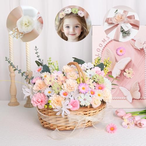 310Pcs Fake Flower Heads Mini Artificial Flower Bulk Silk Flowers for Decoration Small Faux Flower Heads Fabric Daisy Buds Floral for Crafts DIY Wedding Party Baby Shower Home Decor (Light Colors) - color: Light Colors