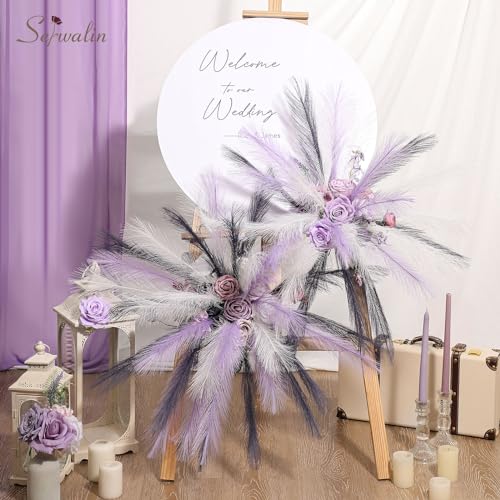 Serwalin 𝟲𝟬𝗽𝗰𝘀 Pampas Grass Decor, 𝟭𝟳.𝟳𝗜𝗻𝗰𝗵 Pampas Grass Home Decor, Faux Pampas Grass Boho Decor, Purple DIY Artificial Plants Fluffy, Pampas Decoration Vase Filler, Table Centerpieces - color: H Lavender & Purple & White
