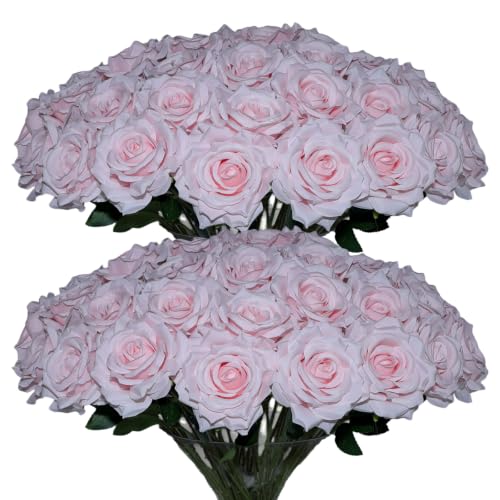 Pink Roses Artificial Flowers,50PCS 4 Inch Large Fake Roses Bulk - color: Pink