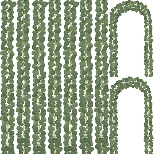 CQURE 24 Pack Eucalyptus Garland, Artificial Greenery Garland Faux Eucalyptus Leaves Table Vines for Wedding Backdrop Fireplace Arch Door Wall Room Decor（168FT）