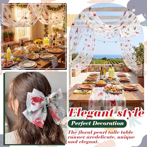 Mindsoft 3 Pcs Italian Summer Table Runner, 10ft Tablecloth Crab Party Decorations Gauze Embroidery Tulle Lace Runner for Table Wedding Birthday Bridal Baby Shower Dining Decor DIY - style: Italian Summer