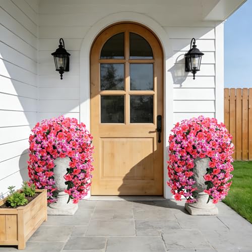 Ivydale Artificial Hanging Flowers for Outdoors, Faux Morning Glory 2Pcs UV & Fading Resistant Silk Flower for Porch Patio Balcony Planter Yard (Rose Red) - color: Rose Red
