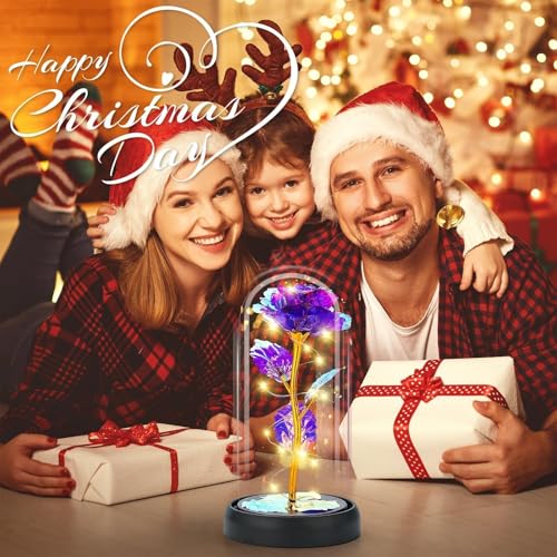 Otlonpe Mothers Day Flowers Gifts for Mom from Daughter Son, Preserved Forever Glass Light Up Rose Gifts for Grandma Wife Women Girlfriend Sister, Teacher Appreciation Graduation Gift for Her (Purple) - color: Purple