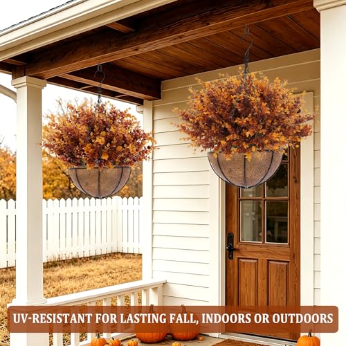 12 Bundles Artificial Fall Flowers for Outdoors Fall Decorations, UV Resistant Fake Mums Faux Fall Plants Plastic Greenery Porch Fireplace Home Gardens Autumn Thanksgiving Decor(Brown Eucalyptus) - color: Brown Eucalyptus, size: 12 Bundles