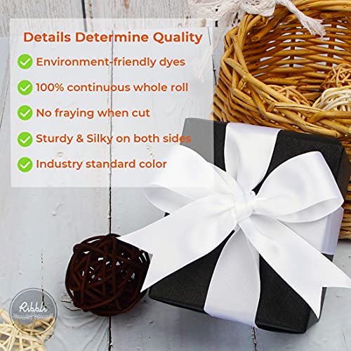 Ribbli Double Faced White Satin Ribbon,1” x Continuous 25 Yards,Use for Bows Bouquet,Gift Wrapping,Floral Arrangement - color: White, size: 1 inch