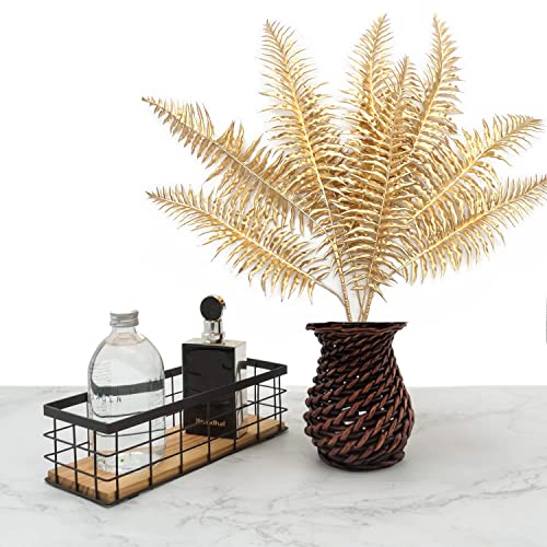 PASYOU Artificial Plants Christmas Decor, Gold Fake Flowers Shrubs Plastic Grass Leaves Indoor Outdoor Home Garden Party Hotel Verandah Wedding Event Faux DIY Decoration - 30 Inch Golden 2 Bunches - color: (Tall) Gold Boston Grass - 2 Pack