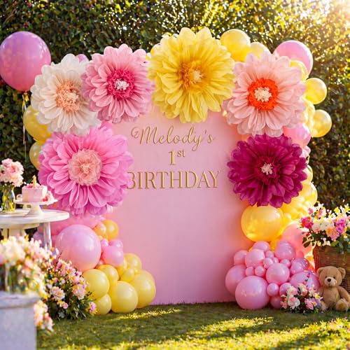 Giegxin 6 Pcs 31.5", 24" Giant Colorful Paper Flowers Mexican Fiesta Tissue Flowers for Wall Decorations Pink White Yellow Large Crepe Flower for Wedding Birthday Classroom Bridal Shower Bachelorette - color: Pink,White,Yellow, size: 31.5", 24"