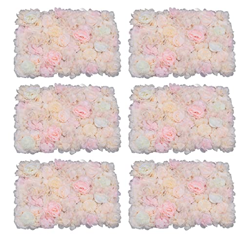 6 Pcs Flower Wall Panels, Artificial Floral Backdrop, 23.6" X 15.7" Silk Rose Wall, Artificial Flower Wall Decor 3D Flower Wall Decor, Flower Wall Panel Floral Backdrop for Wedding, Party, Home Decor - color: Champagne