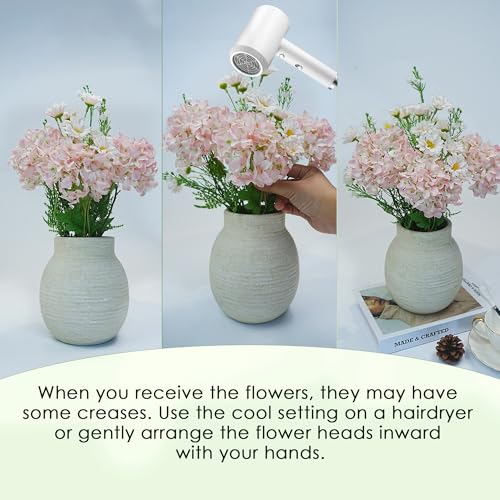Fake Flowers with Vase for Home Decor, Faux Flowers with Paper Pulp Pot, Flower Arrangement with Silk Dahlias, Office Dining Living Room Decor, Centerpiece Table Decorations, Light Pink - color: Light Pink