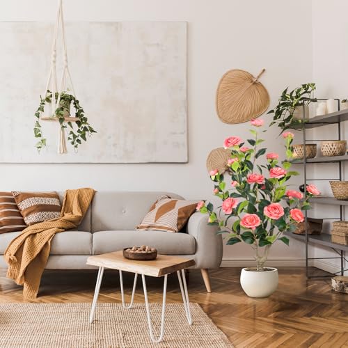 Artificial Camellia Tree 2 Pack - Realistic Camellia Plants in Pot with Pink Flowers, Lifelike Faux Greenery for Living Room, Patio, or Wedding,Pink - color: 2 Pack Pink