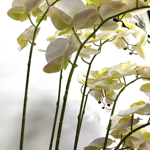 ATFL 8 Pack Ivory Orchid Artificial Flowers Real Touch, 32'' Artificial Fake Faux Silk Orchid Stem Bouquets for Wedding Party Home Garden Decor,Orquideas Artificiales para Decora(excluding The Pot) - color: Ivory