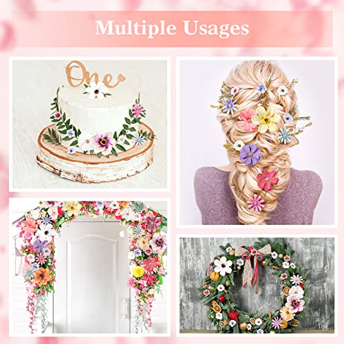 Cindeer 217 Pcs Mini Silk Flower Heads Bulk, Small Fake Flowers for Crafts Artificial 3D Loose Fabric Flower for Crafts DIY Wedding Party Hair Cap Dresses Decorations(Assorted Colors) - color: Assorted Colors