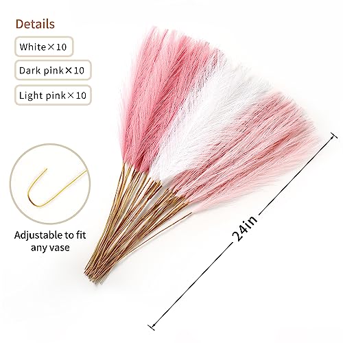 Wertuirk 30pcs Faux Pampas Grass - 24 Inch Pink Pampas Grass Home Decor, Artificial Colored Pompas Grass for Room Decor, Flower Arrangement, Wedding Centerpieces and Baby Shower Decorations - color: A Pink & White & Blush, size: 30 Pieces