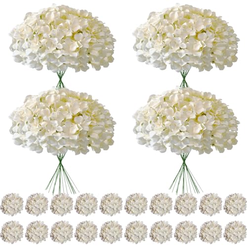 100 Pcs Faux Champagne Hydrangea Artificial Flowers Bulk, Fake Silk Hydrangea Flowers Heads with Stems for Wedding Decorations Garden Party Baby Shower Porch Home Decor Table Centerpieces - color: Champagne, size: 100 Pcs